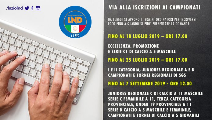 Iscrizioni ai campionati, lunedì si parte