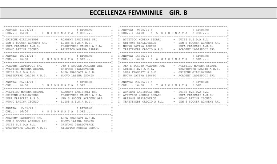 Eccellenza, i calendari di Eccellenza maschile e femminile