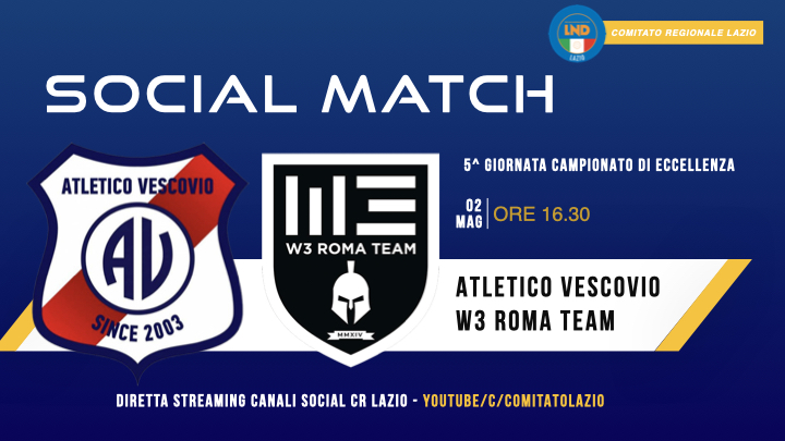 Diretta streaming, domenica pomeriggio Atletico Vescovio-W3 Roma Team